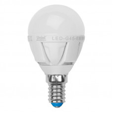 Лампа светодиодная (08140) Uniel E14 6W 3000K матовая LED-G45-6W/WW/E14/FR ALM01WH